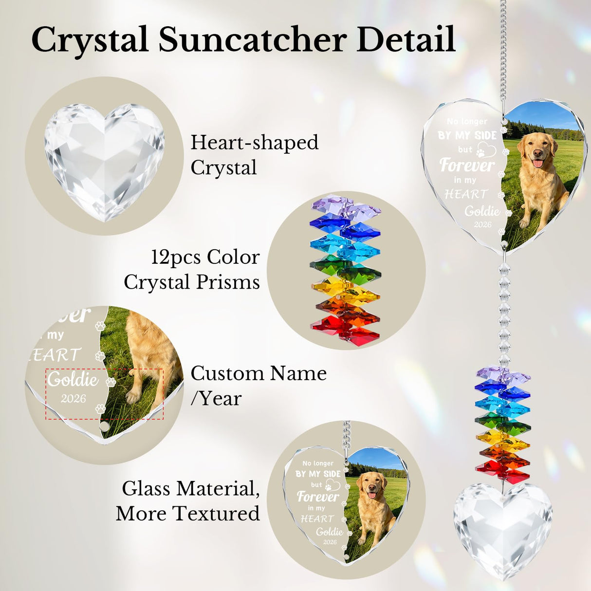 Personalized Pet Memorial Suncatcher - Dog Memorial Gifts for Loss of Dog,Pet Loss Sympathy Gift,Custom Crystal Cat Dog Remembrance Bereavement Gift (Heart Photo)