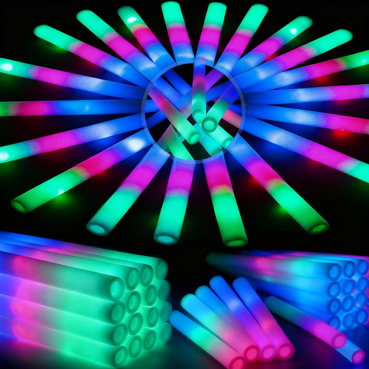 HONLYNE 44 PCS Foam Glow Sticks with 3 Modes Colorful Flashing, Foam Light Up Sticks, LED Light Sticks, Glow Sticks Party Pack for New Year, Wedding, Raves, Concert, Christmas