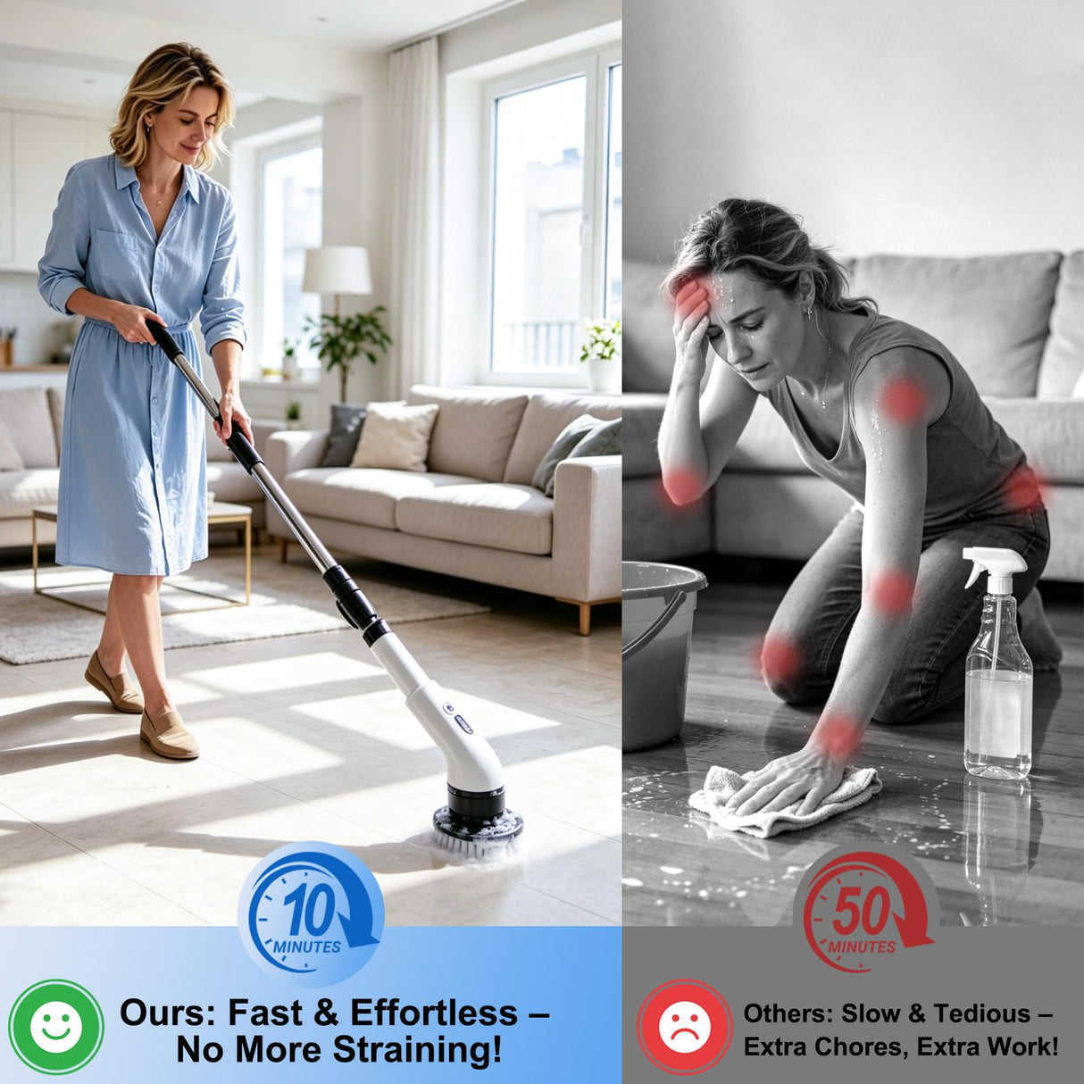 Electric Spin Scrubber, Cordless Shower Scrubber with 9 Scrub Brushes, 2 Speed & Battery Level Display, Adjustable Extension Handle Power Scrubber for Bathroom Tile Tub Floor