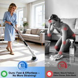 Electric Spin Scrubber, Cordless Shower Scrubber with 9 Scrub Brushes, 2 Speed & Battery Level Display, Adjustable Extension Handle Power Scrubber for Bathroom Tile Tub Floor