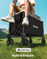 120L Wagons Carts Foldable, Collapsible Wagon Cart with 220 lbs Max Load and Expandable Storage, Heavy-Duty Foldable Wagon Cart with Wheels for Groceries, Shopping, Sport, Beach, Garden and Camping