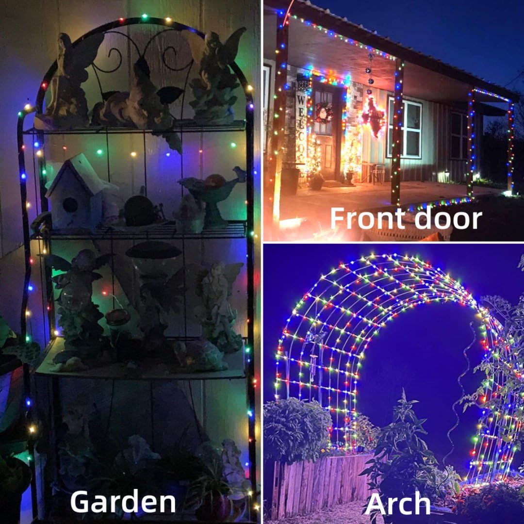 QITONG 4 Pack Multicolor Solar Christmas Lights Outdoor Waterproof, Each 33ft 100 LED Fairy Lights, 8 Modes Silver Wire Mini Twinkle Lights