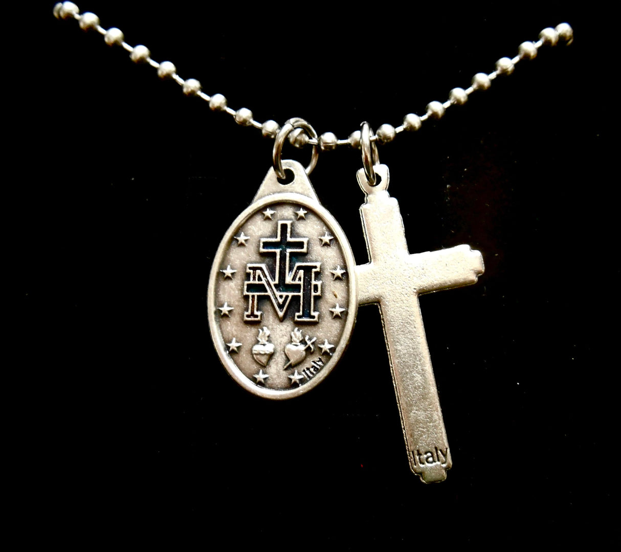 Mens Cross and Miraculous Medal Necklace, 30 Inch