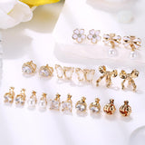 Drperfect Clip on Earrings Women Gold Dangle Pearl Bow Flower Butterfly Cubic Zirconia Non Pierced Earrings Clip on Stud No Piercing Earrings Clip