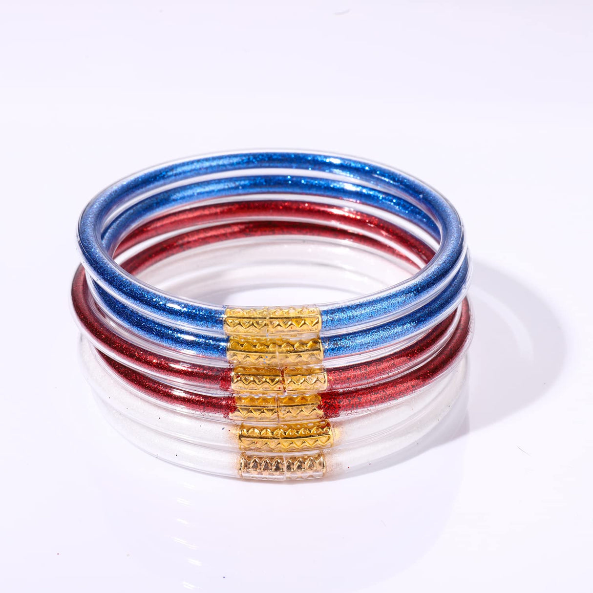FAERLIIRY American Flag Bracelets Glitter Jelly Bangles Bracelets 4th of July Patriotic Bracelets for Women USA Red White Blue Bracelets Independence Day Jewelry Gifts (Patriotic-6PCS)