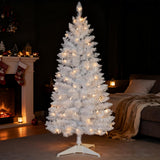4ft Lighted Artificial White Christmas Tree | Leeheeyee Small Christmas Tree, Not Pre-lit White Tinsel Pine Trees with Lights, Ideal for Home, Office, and Xmas Tree Party Décor
