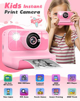 LETSHAHA Instant Print Camera for Kids, 1080P Digital Video Cameras, Christmas Birthday Gifts Toys for Age 3-12, Toddler Camera for 4 5 6 7 8 9 10 Year Old Girls - Pink