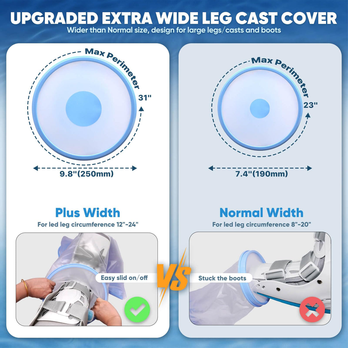 Waterproof Extra Wide Leg Cast Cover for Shower with Non-Slip Bottom for Leg Cast Protector for Surgery Wounds, Bandage, Large Cast, Knee Immobilizer/Brace, Walking Boots [2025 Upgraded Reusable]