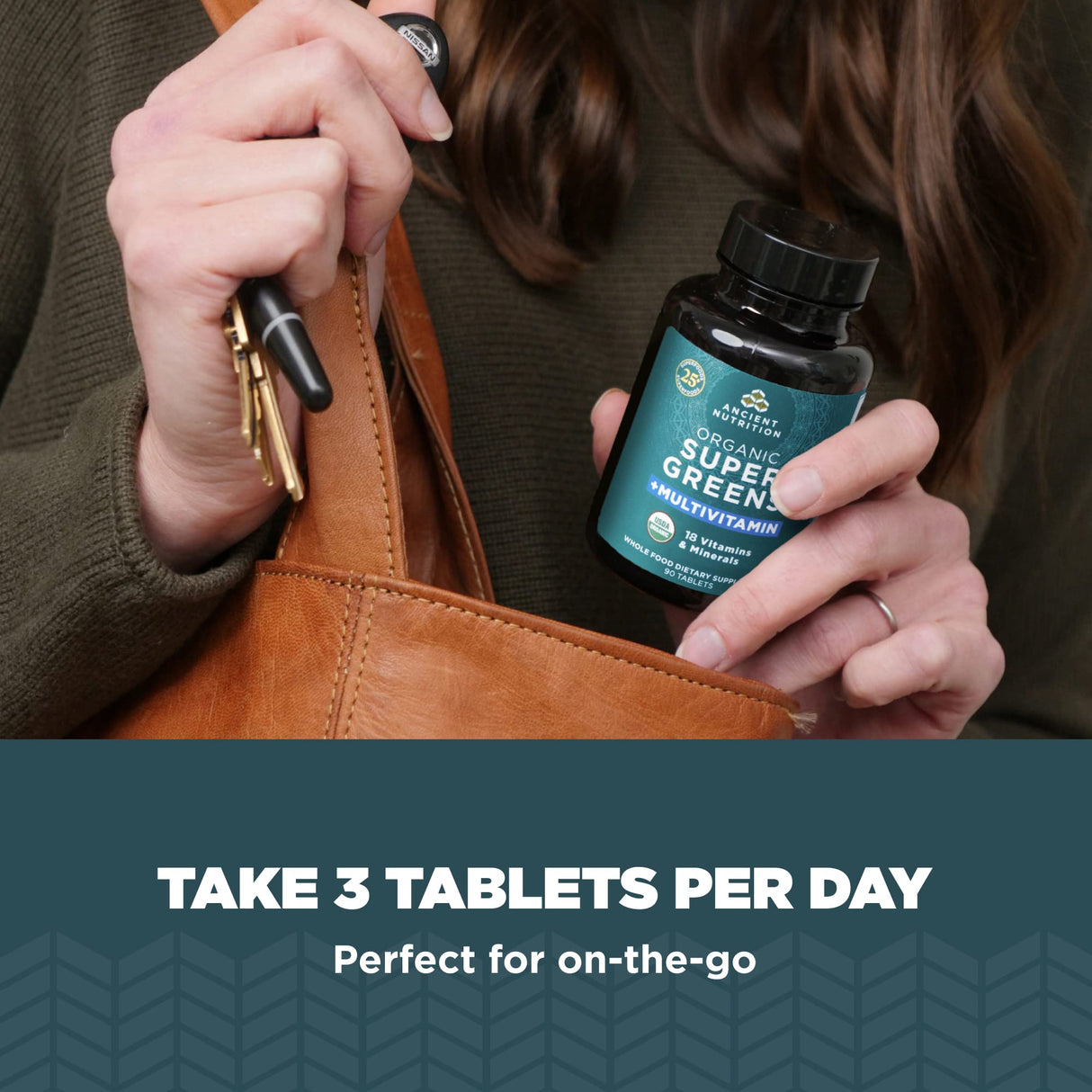 Ancient Nutrition Supergreens Multivitamin Tablets, Organic Superfood Powder with Multivitamins Made from Real Fruits, Vegetables and Herbs, for Digestive and Energy Support, 90 Count