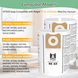 12 Pack 23743 VF3502 Vacuum Bags Compatible with Ridgid 12 to 16 Gallon Wet Dry Vacuums, High Efficiency Replacement Filter Bags for Model WD1950 WD1956 WD1850 WD1851 RV2400HF WD1450 WD1680 WD1270