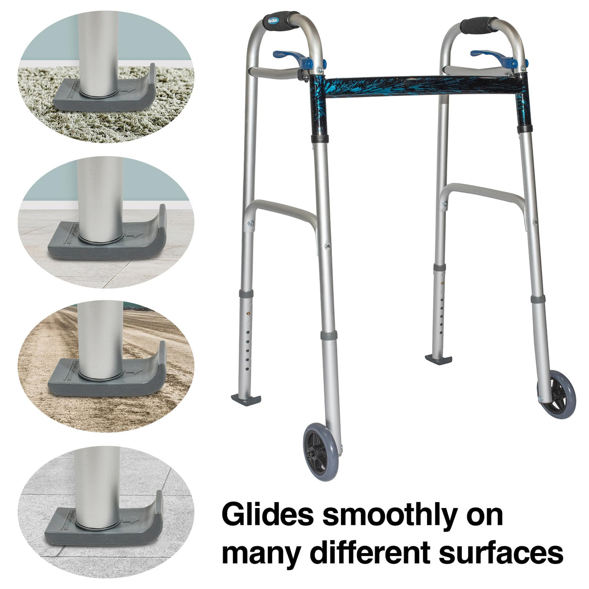 Universal Walker Wheel Kit: 5 Inch Sport Wheels and FlexFit Ski Glides (Gray)