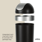 Umbra Venti Kitchen Trash Can with Swing Top Lid, Large 16-Gallon (62 L) Capacity, Black/Nickel