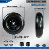 4.80/4.00-8 Solid Wheel with 1" Bore, 4.80-8 Tire with 3" Centered Hub - Complete Kit Includes Bearings & Spacers - for Wheelbarrow Log Splitter Wheel Barrel Yard Cart Garden Wagons - 2Pack