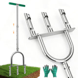 Lawn Aerator Tool, Stainless Steel Manual Core Aerator with 3 Hollow Tines