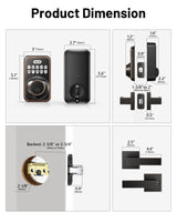 Zowill Keyless Entry Door Lock with 2 Lever Handles, Electronic Keypad Deadbolt, Auto-Locking, Anti-Peeping Password, Digital Code Door Lock, Front Door Handle Sets, OilRubbed Bronze