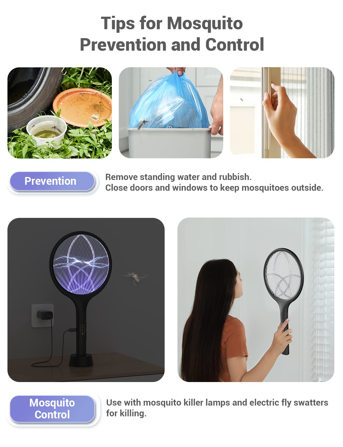 YISSVIC Electric Fly Swatter 4000V Bug Zapper Racket Dual Mode (1, Black)