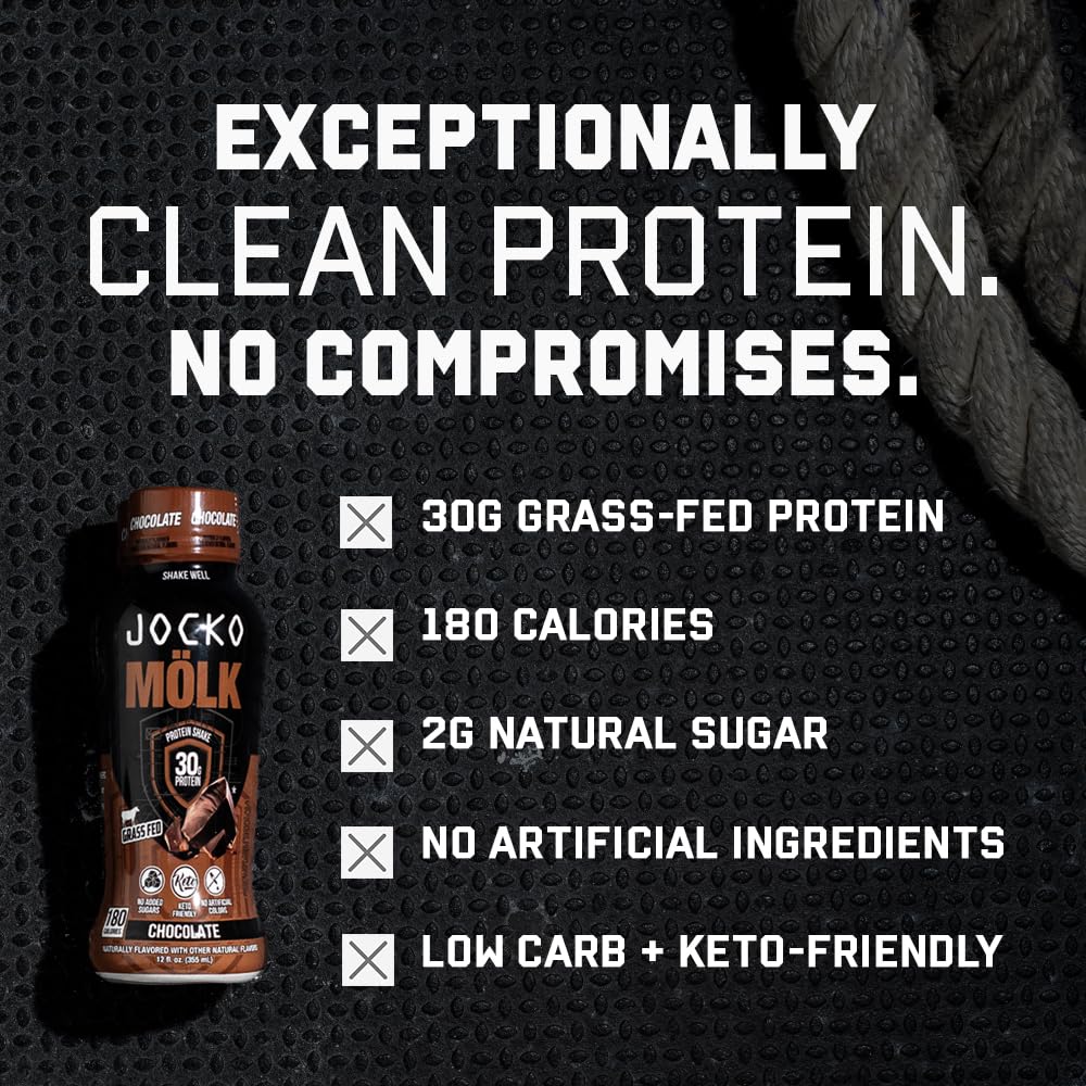 Jocko Mölk 30g Grass Fed Protein Shakes – No Added Sugar Protein Drinks KETO Friendly - Ready to Drink 12 FL Oz (Pack of 12) Vanilla