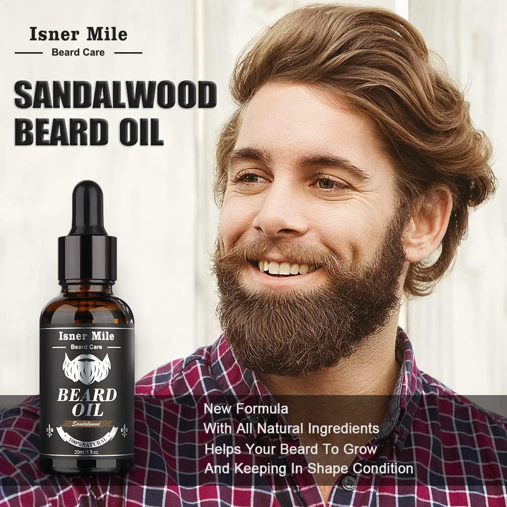 Isner Mile Beard Grooming Kit for Men: Trimming Sets with Beard Wash/Shampoo - Oil - Balm - Brush - Comb - Scissors & Storage Bag, Valentines Birthday Fathers Gifts for Dad Men Husband Boyfriend