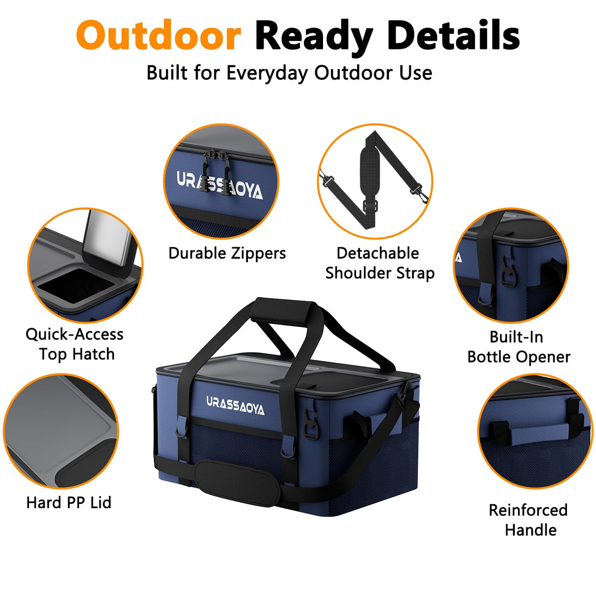 [2026 Updated] 50 Can Collapsible Soft Cooler Bag with Hard PP Lid, Leakproof Insulated Ice Chest with Quick-Access Top Hatch, Bottle Opener & Mini Table for Beach, Camping, Travel (Navy Blue)