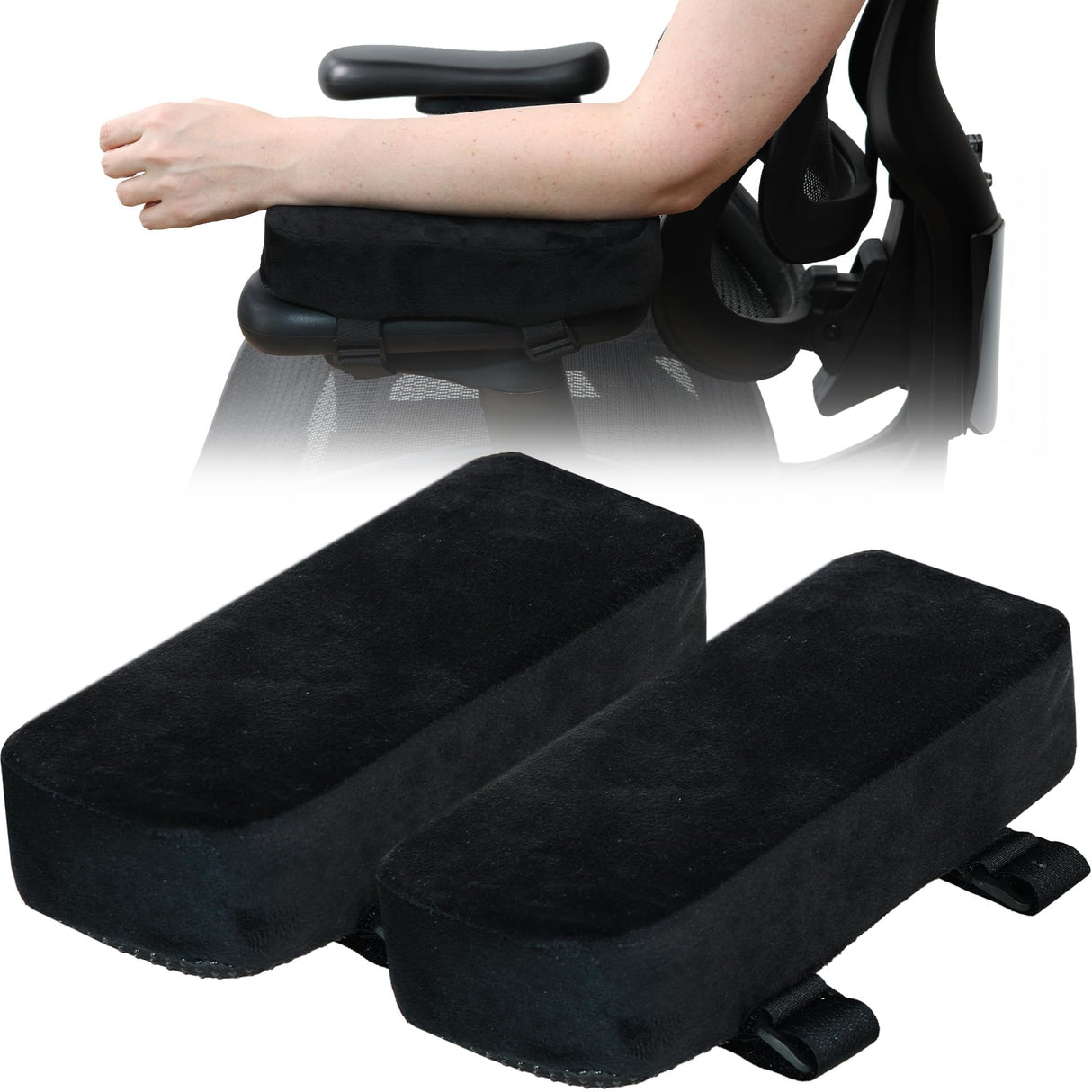 Thick Memory Foam Office Chair Arm Pads - Office Chair Armrest Covers Provide Elbow Cushion and Relieve Pressure - Ergonomic Desk Chair Arm Covers - Gaming, Computer Chair Rest Pads (Set of 2)