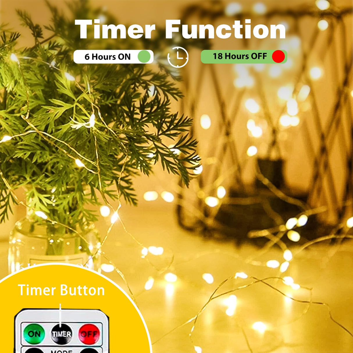 4-Pack Fairy Lights Battery Operated with Remote & Timer & 8 Modes, Waterproof 16 FT 50 LED String Lights Outdoor Indoor, Battery Twinkle Lights for Christmas Bedroom Centerpiece Décor (Warm White)