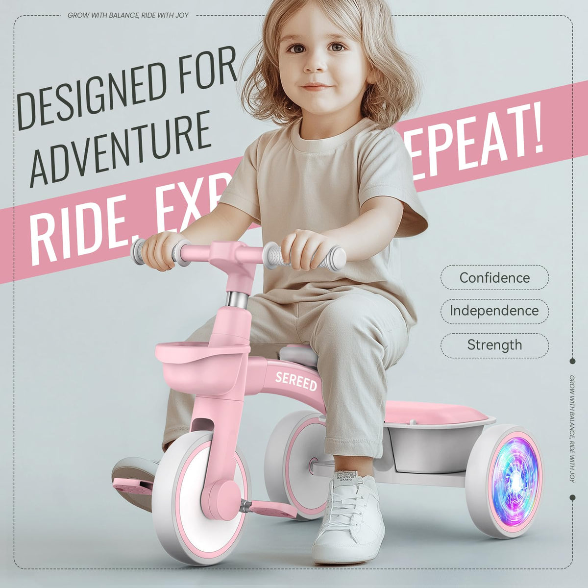 SEREED Colorful Lighting Toddler Tricycle Gift Toy for Ages 2-5 Boys Girls