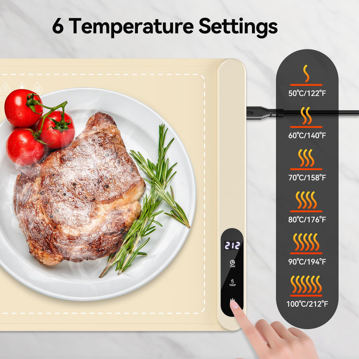 Food Warming Mat, Silicone Electric Warming Tray with 6 Adjustable Temperature, Full Surface Heating, Portable Roll Up Heating Mat with Heat-resistant Pad, Kitchen Food Warmer Pad for Buffets Party