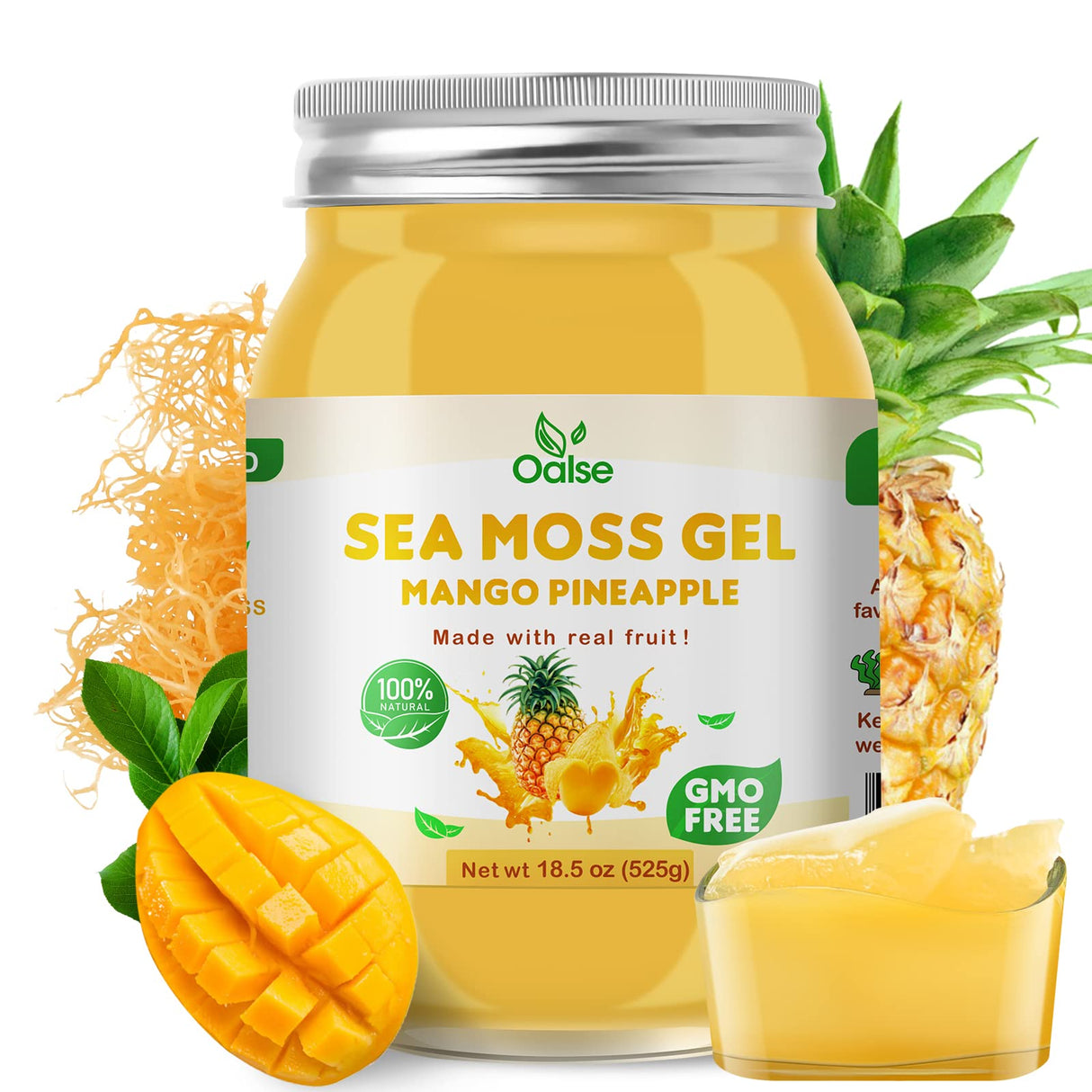 OALSE Sea Moss Gel - 18.5OZ Mango Pineapple Flavor Sea Moss Gel Raw Nutritious Rich in 102 Vitamins and Minerals, Proteins & Vitamins, Vegan-Friendly