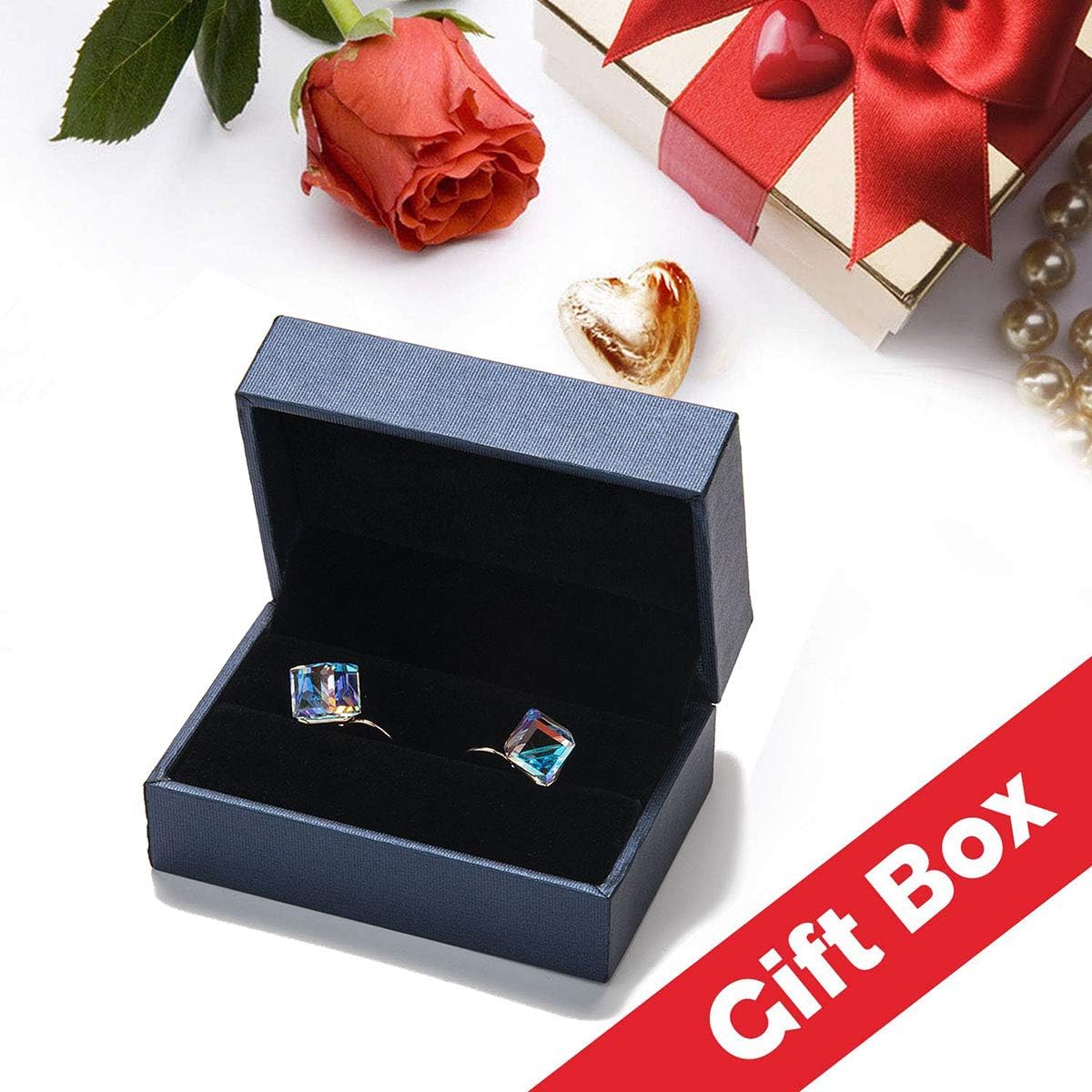 EVEVIC Austrian Crystal Cube Drop Leverback Earrings for Women