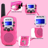 Retevis RT-388 Kids Walkie Talkies for Girls Boys,6-12 Year Old Kids' Toys,22 CH LCD Flashlight,Christmas Halloween Gifts,Camping Outdoor(Pink,2 Pack)
