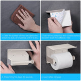 VAEHOLD Self Adhesive Toilet Paper Holder with Phone Shelf SUS 304 Stainless Steel Wall Mounted Toilet Paper Roll Holder - Rustproof and Bathroom Washroom Tissue Roll Holder with Shelf -Beige