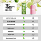 Odyssey Revive Sparkling Hydration Drink w/L Theanine, Lions Mane, Cordyceps and Electrolytes, Caffeine Free Natural Energy Drinks, Vegan, Non-GMO, Yuzu Lime Flavor, 12 Fl oz, 12 Pack