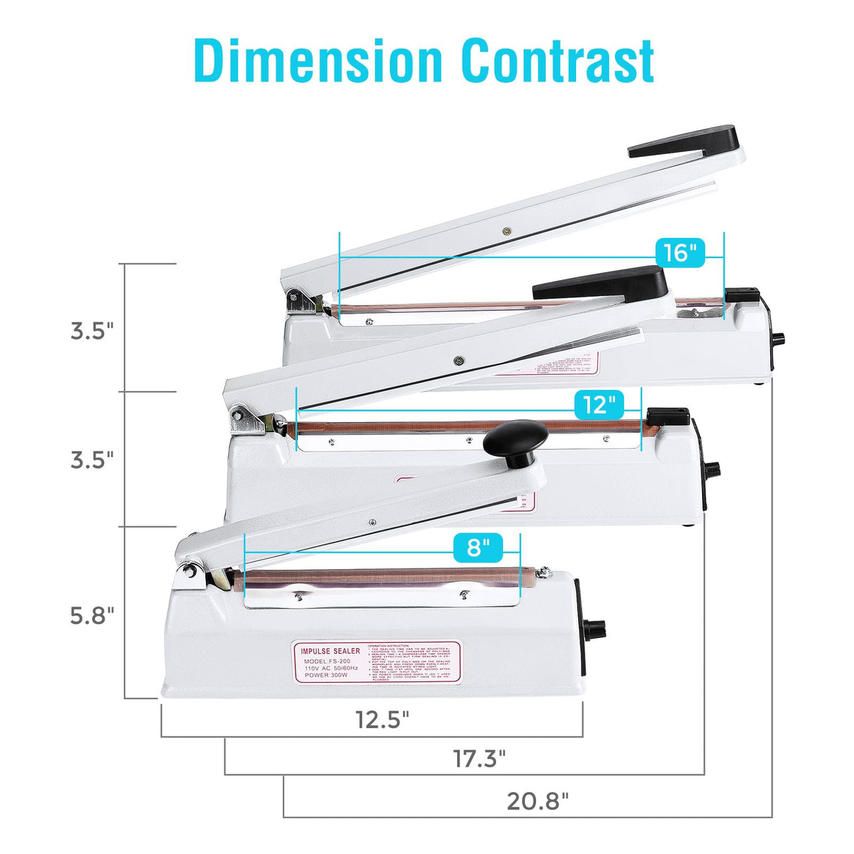 METRONIC Impulse Sealer 8 inch, Manual Heat Sealer Machine for Plastic Bags, Shrink Wrap Bag Sealers Heavy Duty Sealing Machine With Repair Kit (White)