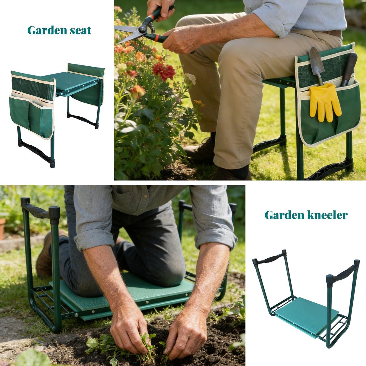 PEAKCLOUDS Heavy-Duty Garden Kneeler and Seat with Two Tool Bag Extra-Wide 11.02" Foldable Gardening Stool for Knee & Back Support | Non-Slip, Portable Bench for Women, Men, Seniors, Mom, Dad