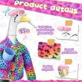 Sunnymove 23 Inch Porch Goose Statue Outfits Set Neon Rainbow Leopard Porch Goose Bathrobe Costumes with Clothes & Accessories for Patio Yard Garden Lawn Outdoor Decoration