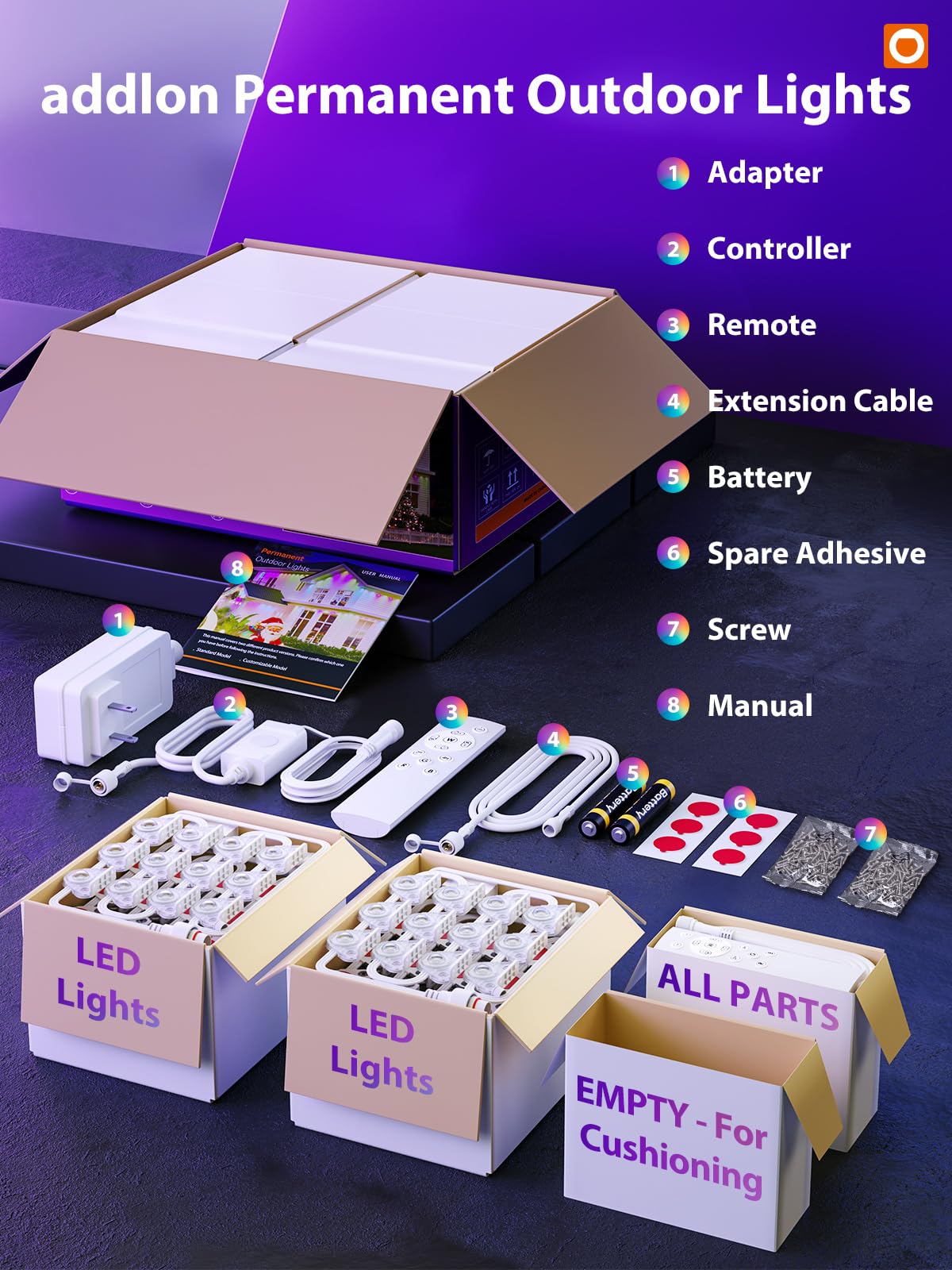 addlon 200FT Permanent Outdoor Lights, RGB+IC Smart LED Outdoor Lights for House, App & Remote Control, DIY Scene Mode, IP67 Waterproof Christmas Light, Holiday, Party, Halloween Decorations