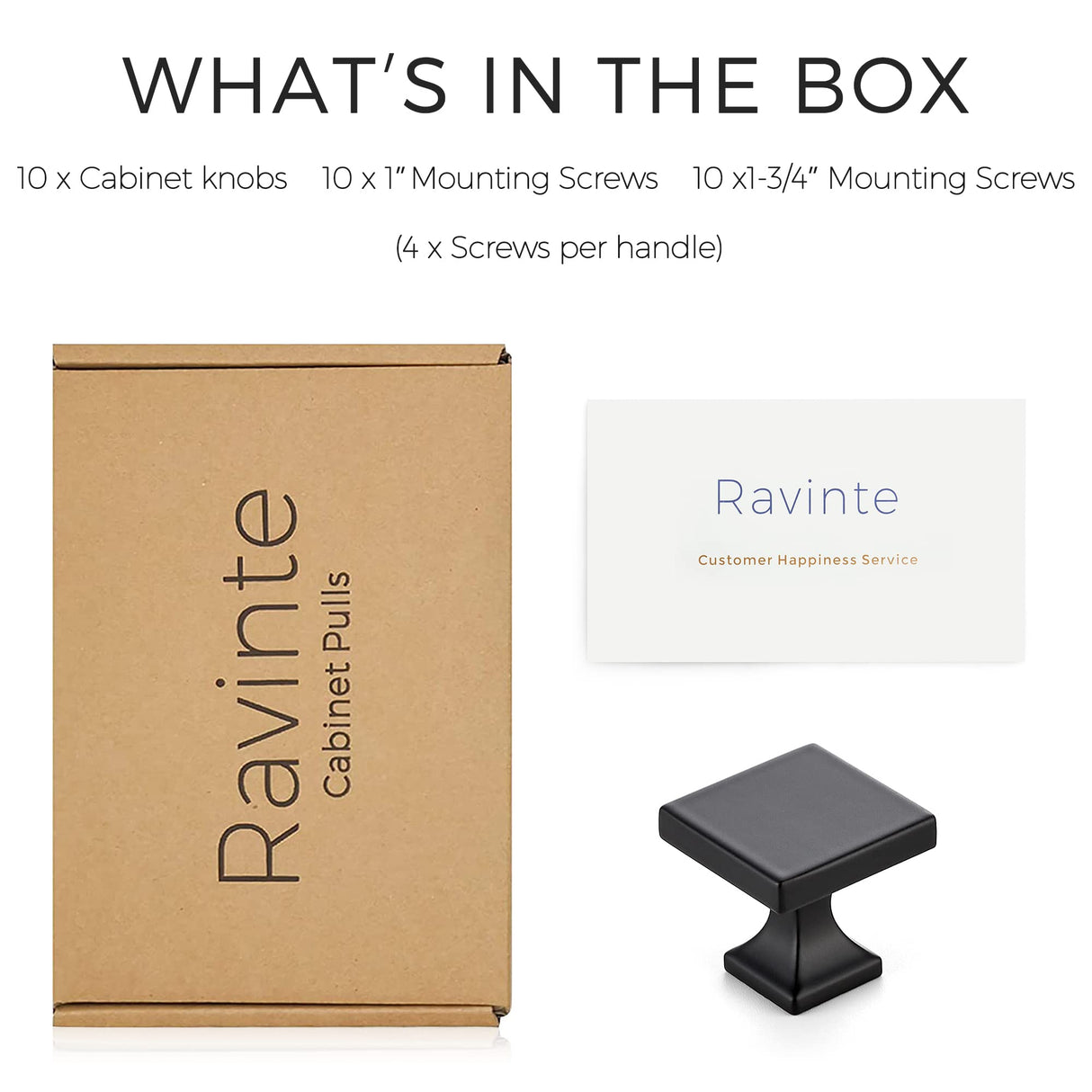 Ravinte Cabinet Knobs Matte Black Square Knobs for Cabinets and Drawers Cabinet Hardware Kitchen Cabinet Knobs 10 Pack