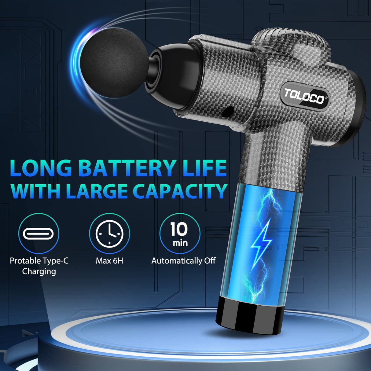 TOLOCO Massage Gun, Deep Tissue Back Massager for Athletes with 10 Massage Heads, Electric Muscle Percussion Massager for Any Pain Relief, FSA and HSA Eligible, Gifts for Fathers Day, Carbon