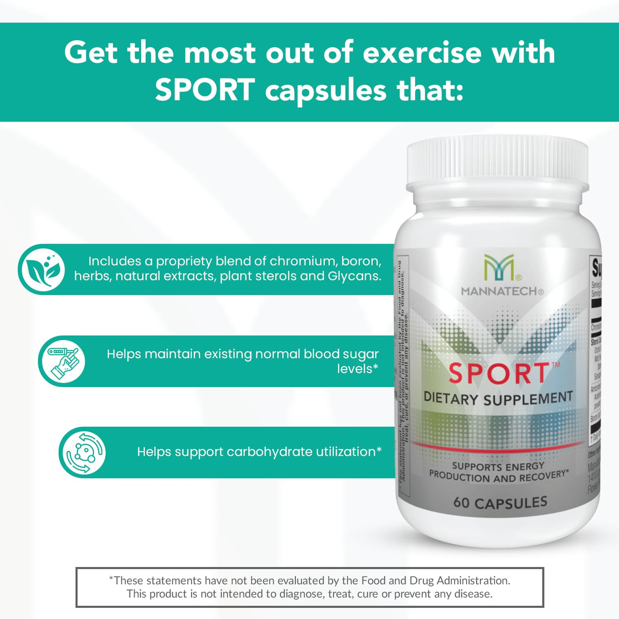 Mannatech Sport Supports Energy, Production & Recovery. During & After Workout Vitamins Formulated with Boron, Chromium & Natural Herbs 60 Capsules