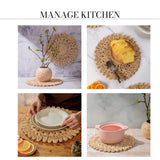 Laquedecraft 13.8" Round Corn Husk Placemats Set of 4 | Boho Rattan Woven Table Mats | Farmhouse Spring Plate Chargers Like Water Hyacinth, Seagrass for Wedding, Party, Christmas, Events