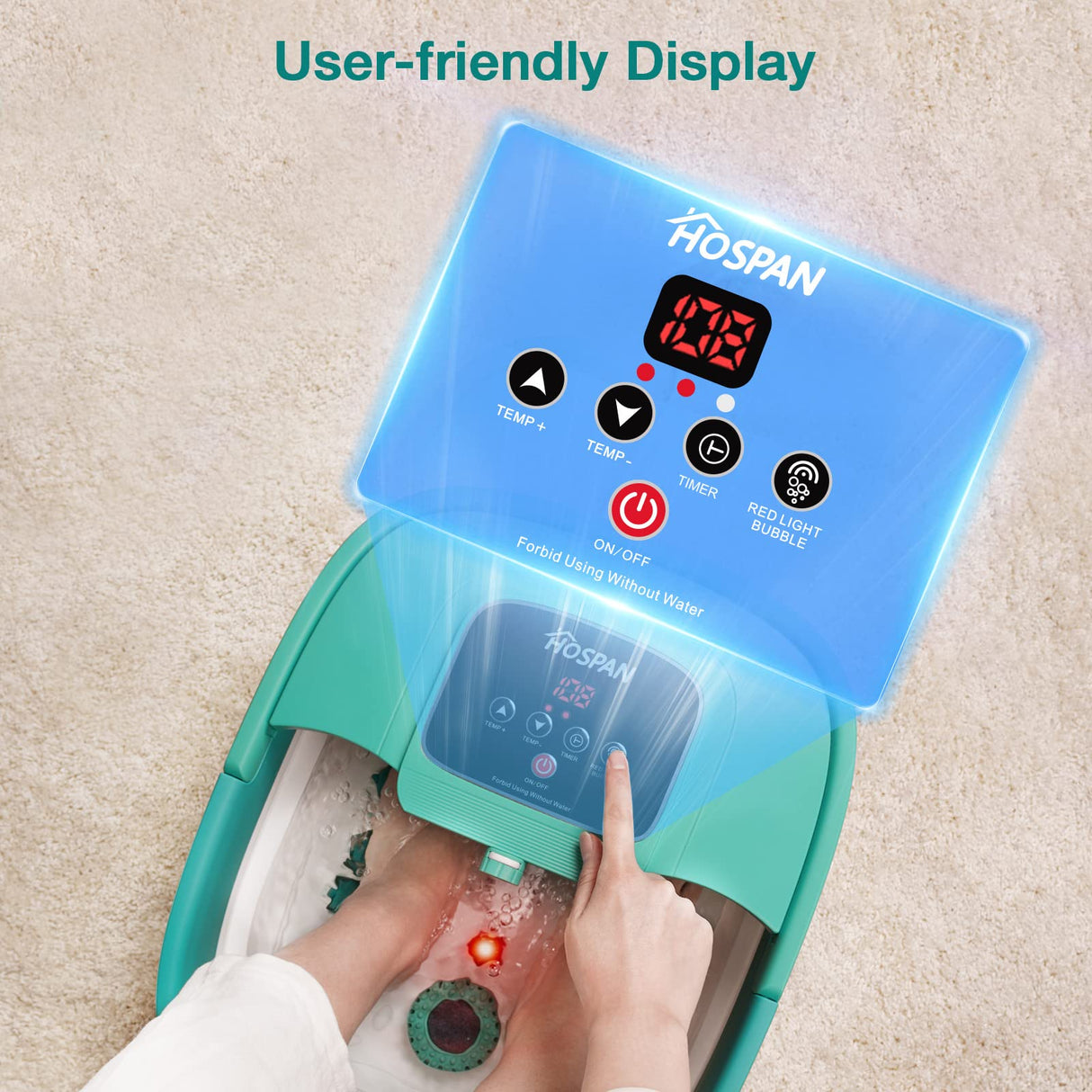 HOSPAN Collapsible Foot Spa with Heat, Bubble, Red Light, and Temperature Control, Foot Bath Massager with 8 Shiatsu Massage Rollers, Pedicure Foot Spa for Relaxation - FS01A