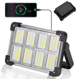120W Solar Rechargeable Work Light, 144 LED Portable Flood Light with Stand, IP66 Waterproof 4 Modes LED Job Site Lighting Flashlights for Mechanic Camping Fishing Car Repair(Black 1 Pack)