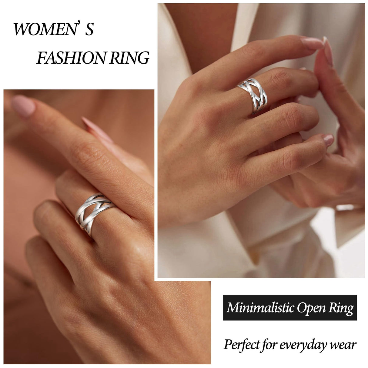 ZELORES Adjustable 925 Sterling Silver Celtic Knot Rings Open Knuckle Rings for Women Thumb Finger Rings Minimalist Cross Line Band Rings (Silver)