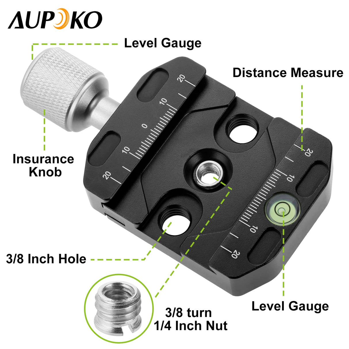 Aupoko QR-50N Plate Compatible with Arca Swiss, 50mm Universal Quick Release Plate Aluminum Alloy Clamp Adapter, 1/4" to 3/8" Compatible with Arca Swiss Ball Head