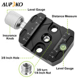 Aupoko QR-50N Plate Compatible with Arca Swiss, 50mm Universal Quick Release Plate Aluminum Alloy Clamp Adapter, 1/4" to 3/8" Compatible with Arca Swiss Ball Head