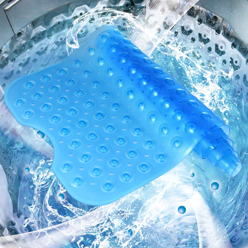 YINENN Bath and Shower Safety Mats 40x16 inch, Non Slip with Suction Cups for Bathroom Stall and Tub Floor, Extra Large and Machine Washable, Drain Holes Keep Bathtub Clean, Blue