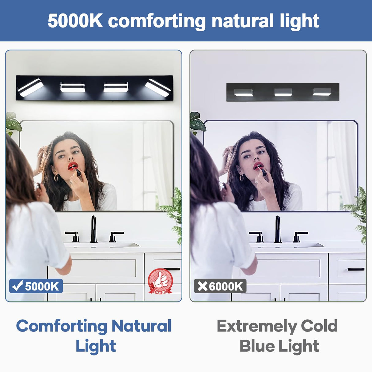 360° Rotate LED Bathroom Vanity Light Fixtures, 1600LM Acrylic Matte Black Vanity Lights for Bathroom, Modern Wall Lighting Fixtures Over Mirror Kitchen Living Room Hallway (Natural White Light 5000K)