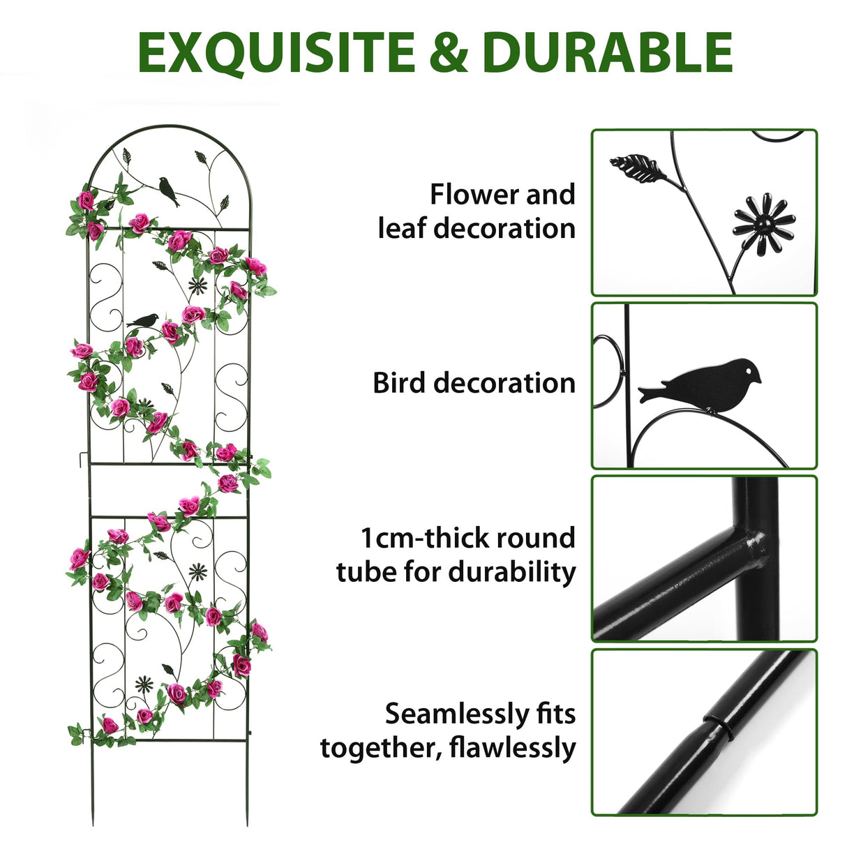 86.5" x 19.7" Metal Garden Trellis Outdoor for Climbing Plants, Black
