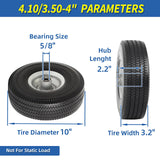 GICOOL 4.10/3.50-4" Flat Free Tire and Wheel, 10" Solid Tire with 5/8" Axle Bore Hole, 2.2" Offset Hub for Hand Truck Garden Wagon Cart Trolley Dolly Lawn Mover Replacement