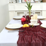 pepmily 8 Pack Burgundy Cheesecloth Christmas Table Runner 10ft Boho Gauze Fabric 120 Inch Cheese Cloth Table Runner Rustic Sheer for Thanksgiving Wedding Decor Party Table Centerpiece Decoration